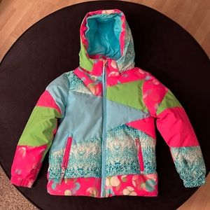 Spyder Girls Winter Snow/Ski Jacket. Size: 7. Colors: Aqua, pink, lime green.